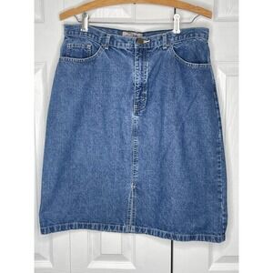 Eddie Bauer Womens Blue Cotton Front‎ Slit Short A Line Denim Skirt Size 10?